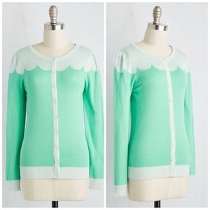 ModCloth Paris Cafe Seafoam Scallop Cardigan